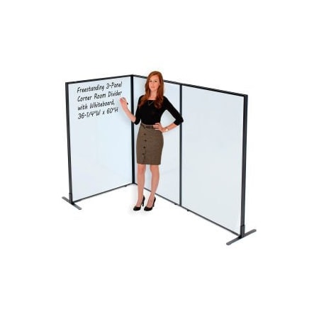 Global Equipment Interion Freestanding 3-Panel Corner Room Divider with Whiteboard, 36-1/4"W x 60"H 695167B